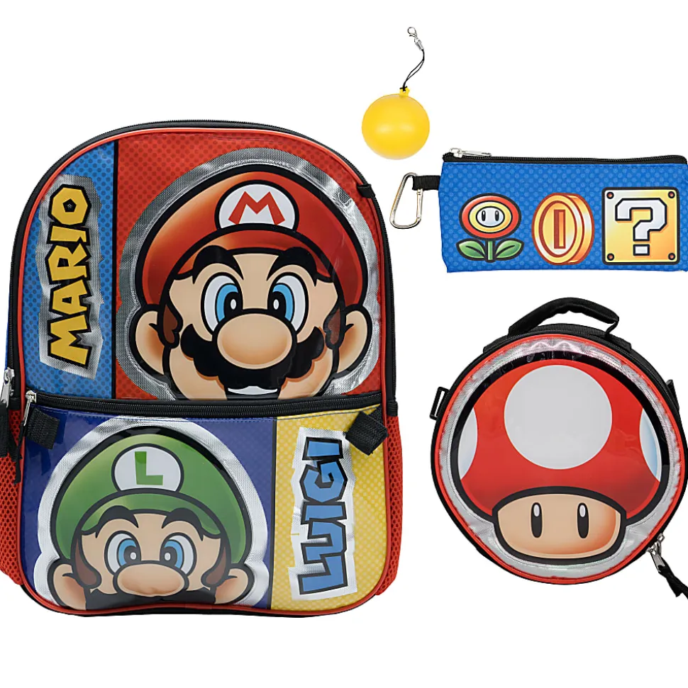 Accessory Innovations 5-Piece Backpack Set, Super Mario Brothers