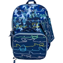 Accessory Innovations Shark Zone 3-Piece Backpack Set With 16” Backpack, Lunch Box, Carabiner And Pencil Case, Blue