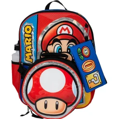 Accessory Innovations Super Mario Brothers 5-Piece Backpack Set, Red/Blue