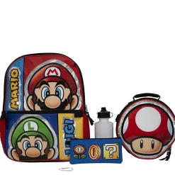 Accessory Innovations Super Mario Brothers 5-Piece Backpack Set, Red/Blue