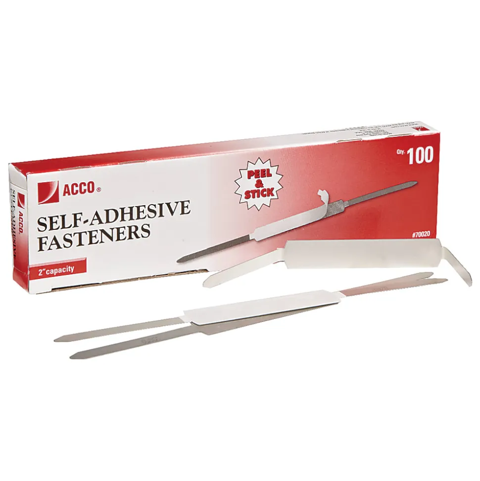 ACCO® Economy Self-Adhesive Fasteners, 2 3/4 Long, Silver, Box Of 100