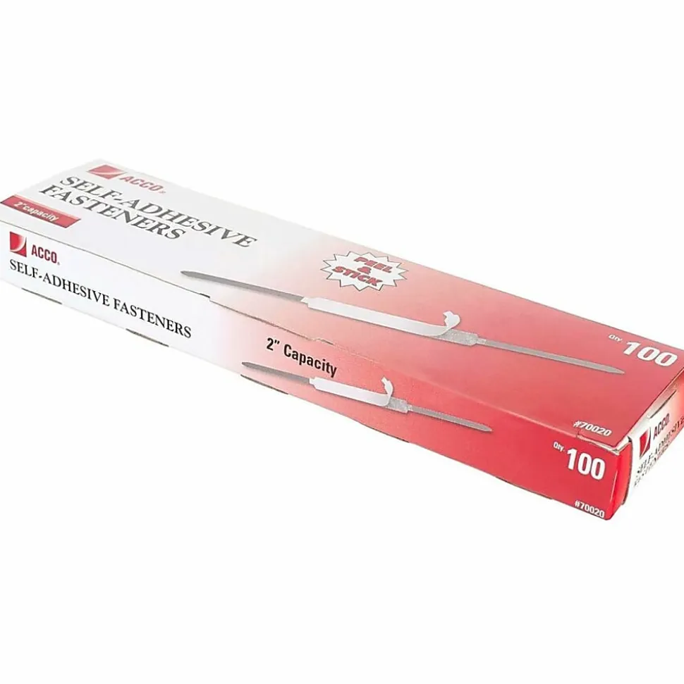 ACCO® Economy Self-Adhesive Fasteners, 2 3/4 Long, Silver, Box Of 100