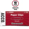 ACCO® Economy Smooth Paper Clips, 1000 Total, Jumbo, Silver, 100 Per Box, Pack Of 10 Boxes