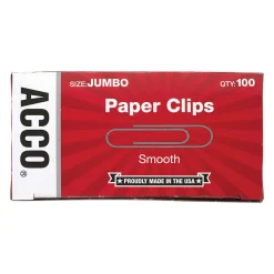 ACCO® Economy Smooth Paper Clips, 1000 Total, Jumbo, Silver, 100 Per Box, Pack Of 10 Boxes