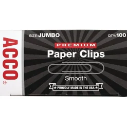 ACCO® Premium Paper Clips, 1000 Total, Jumbo, Silver, 100 Per Box, Pack Of 10 Boxes