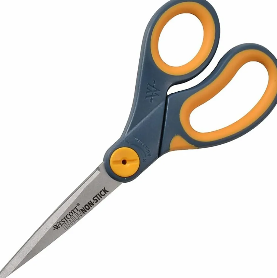 Acme United Titanium Nonstick Scissors, 8", Pointed, Gray/Yellow, Pack Of 3