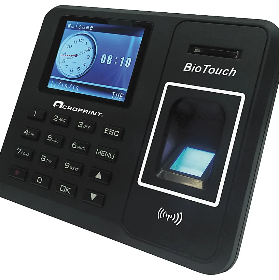 Acroprint BioTouch Time Clock, 500 Employees, 5"H x 6"W x 1-1/2"D, Black