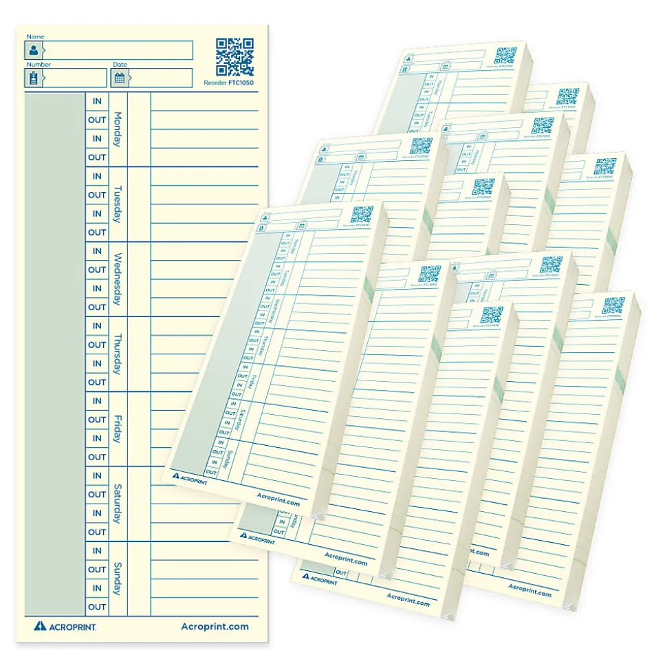 Acroprint FTC1550 Time Cards, Set Of 550 Cards