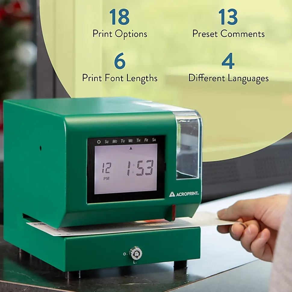 Acroprint M150MC4 Heavy-Duty Digital Time Recorder, 10-1/4”H x 9-1/2”W x 11”D, Green