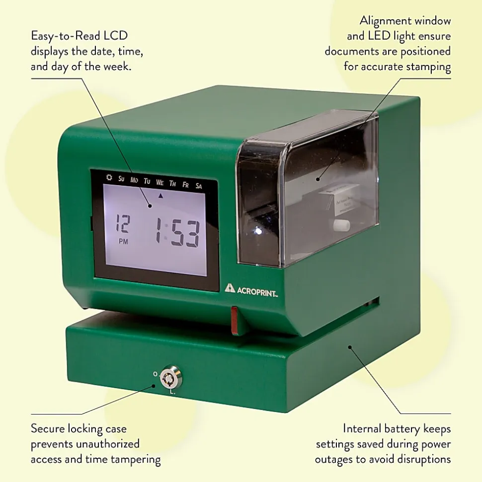 Acroprint M150MC4 Heavy-Duty Digital Time Recorder, 10-1/4”H x 9-1/2”W x 11”D, Green