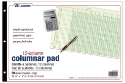 Adams® Analysis Pad, 11" x 16 3/8", 100 Pages (50 Sheets), 12 Columns, Green