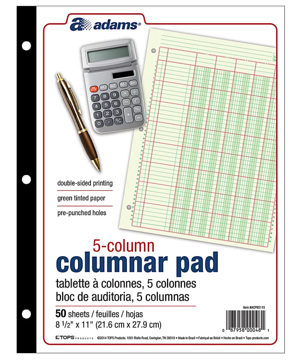 Adams® Analysis Pad, 8 1/2" x 11", 100 Pages (50 Sheets), 5 Columns, Green