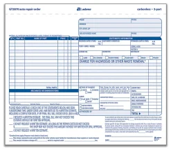 Adams® Auto Repair Order Set, 8 1/2" x 7 7/16", 3-Part, Carbonless, White/Canary/White