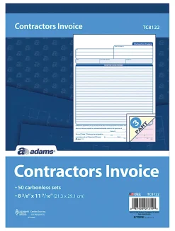 Adams® Carbonless Contractor's Invoices, 3-Part, 50 Sets