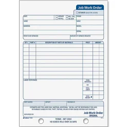 Adams® Carbonless Job Work Order Book, 5 9/16" x 8 7/16", 3-Part, White/Canary/White Tag