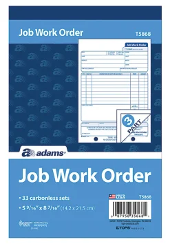 Adams® Carbonless Job Work Order Book, 5 9/16