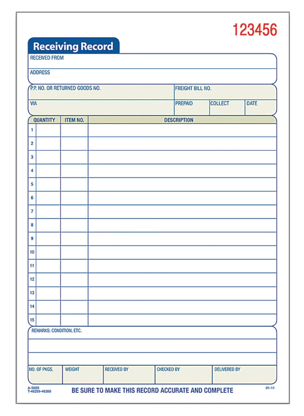 Adams® Carbonless 2-Part Receiving Record Book, 5 9/16" x 8 7/16", Book Of 50 Sets