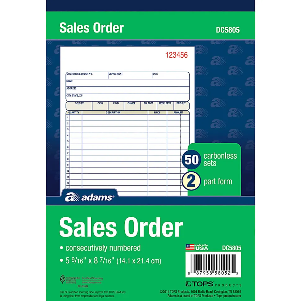 Adams® Carbonless 2-Part Sales Book, 5 9/16" x 8 7/16", Pack Of 50 Sets