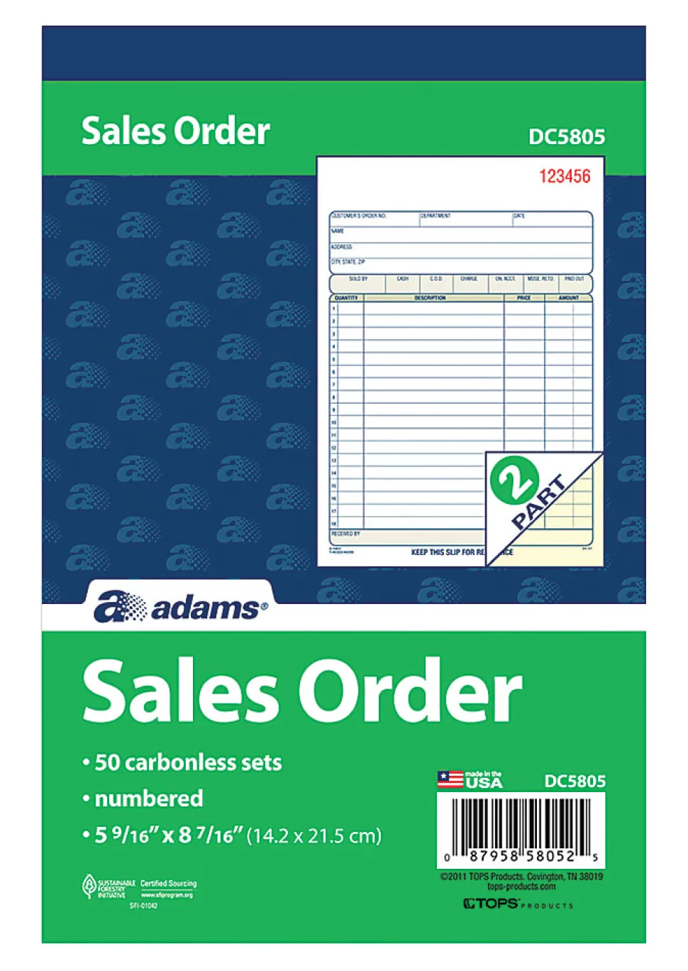 Adams® Carbonless 2-Part Sales Book, 5 9/16" x 8 7/16", Pack Of 50 Sets
