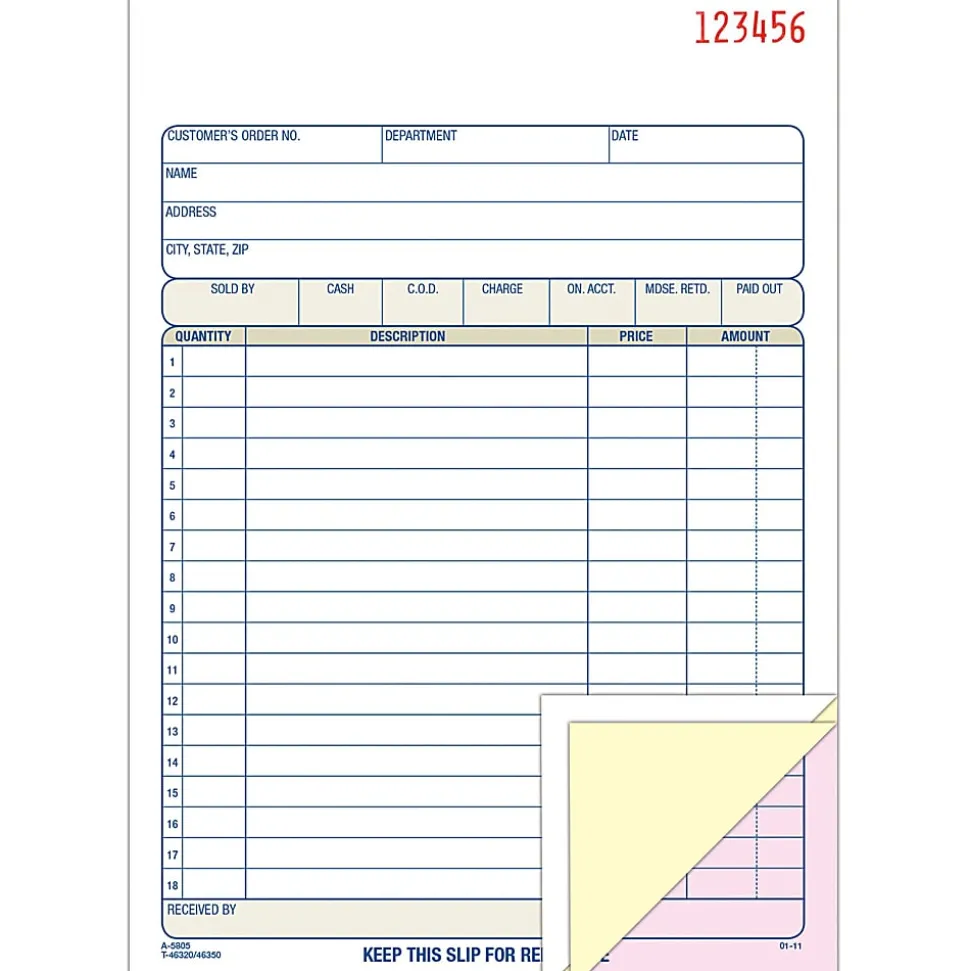 Adams® Carbonless 3-Part Sales Book, 5 9/16" x 8 7/16", Pack Of 50 Sets