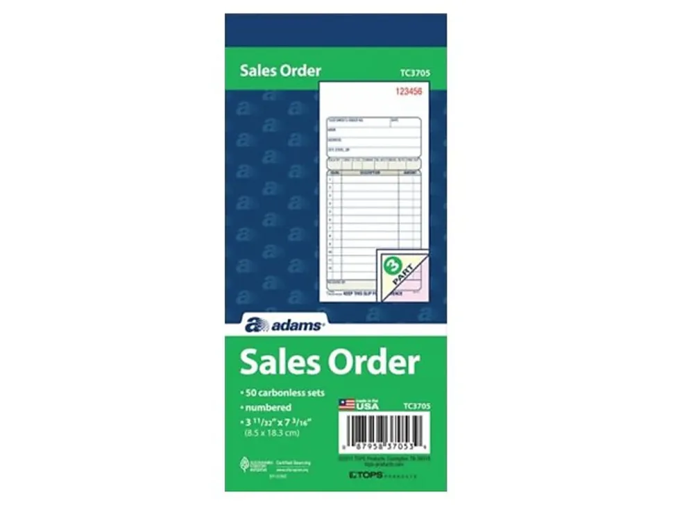 Adams® Carbonless 3-Part Sales Book, 3 11/32" x 7 3/16"
