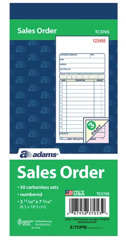 Adams® Carbonless 3-Part Sales Book, 3 11/32