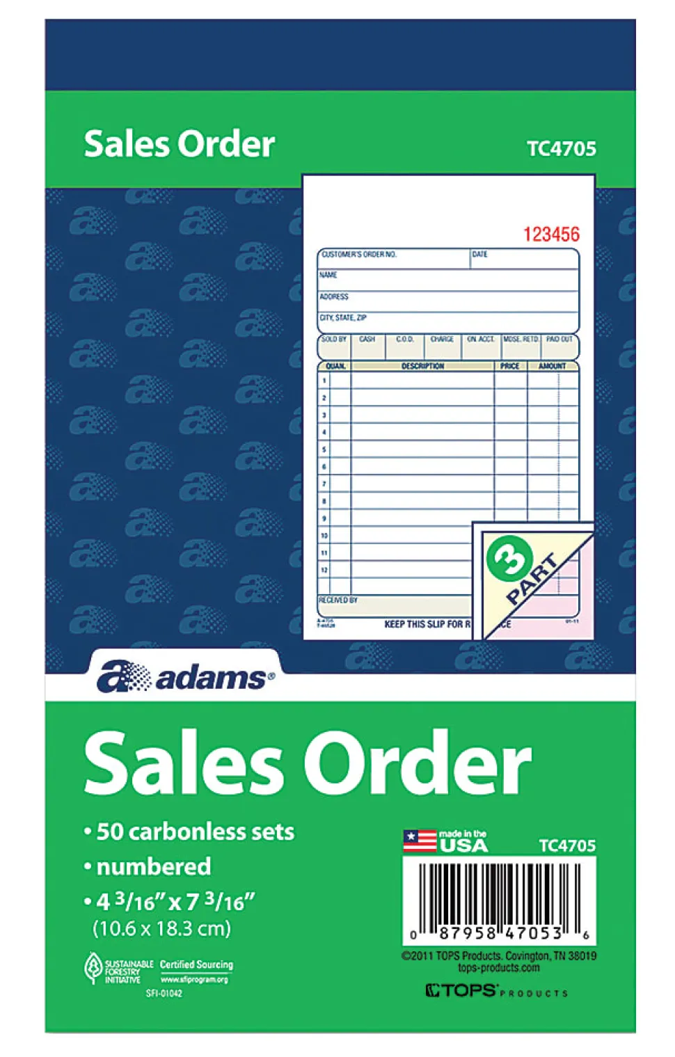 Adams® Carbonless 3-Part Sales Book, 4 3/16" x 7 3/16", Pack Of 50 Sets