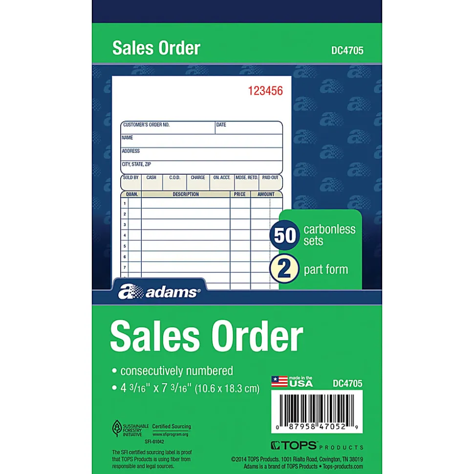 Adams® Carbonless 2-Part Sales Book, 4 3/16" x 7 3/16", Pack Of 50 Sets