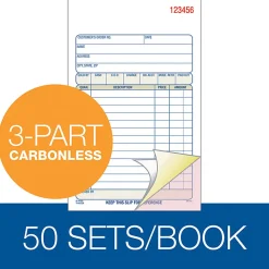 Adams Carbonless 3-part Sales Order Books - 50/Pack - 3 Part - Carbonless Copy - 4.18"x7.18" Sheet Size - White, Canary, Pink - Assorted Sheet(s)