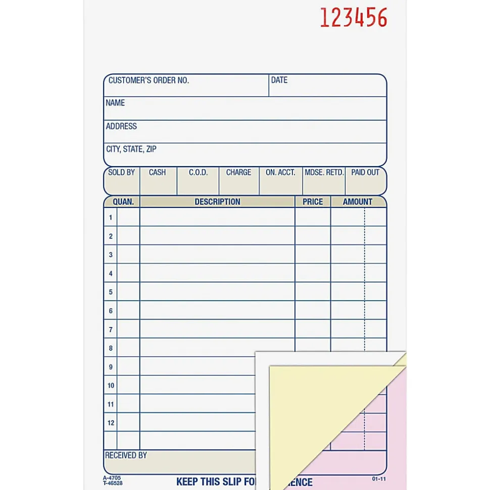 Adams Carbonless 3-part Sales Order Books - 50/Pack - 3 Part - Carbonless Copy - 4.18"x7.18" Sheet Size - White, Canary, Pink - Assorted Sheet(s)