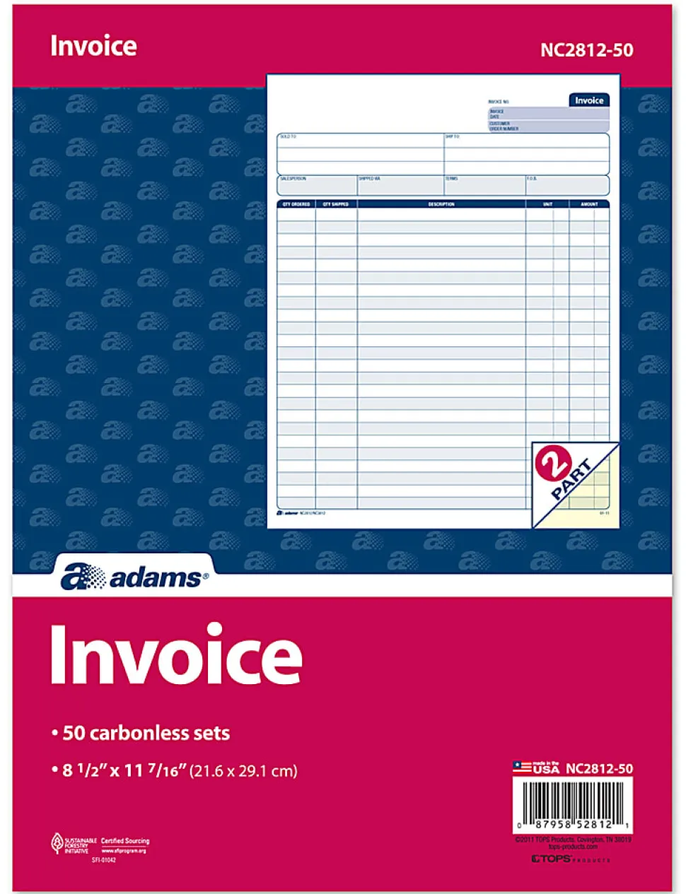 Adams® Carbonless 2-Part Snapset Invoice Forms, 8 1/2" x 11", White/Canary, Pack Of 50