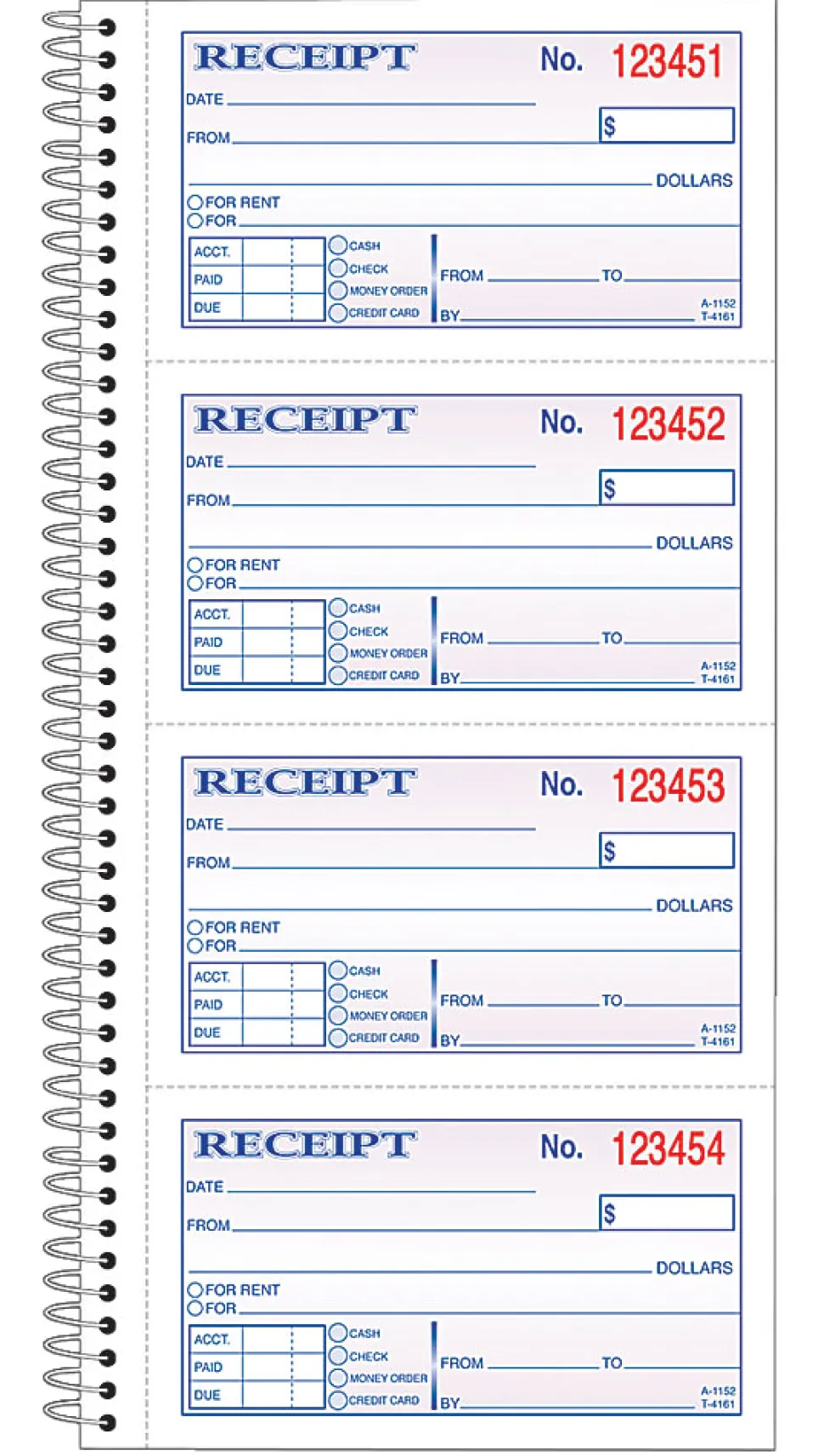 Adams® Carbonless 2-Part Spiral Money/Rent Receipt Book, 11" x 5 1/4", Book Of 200 Sets