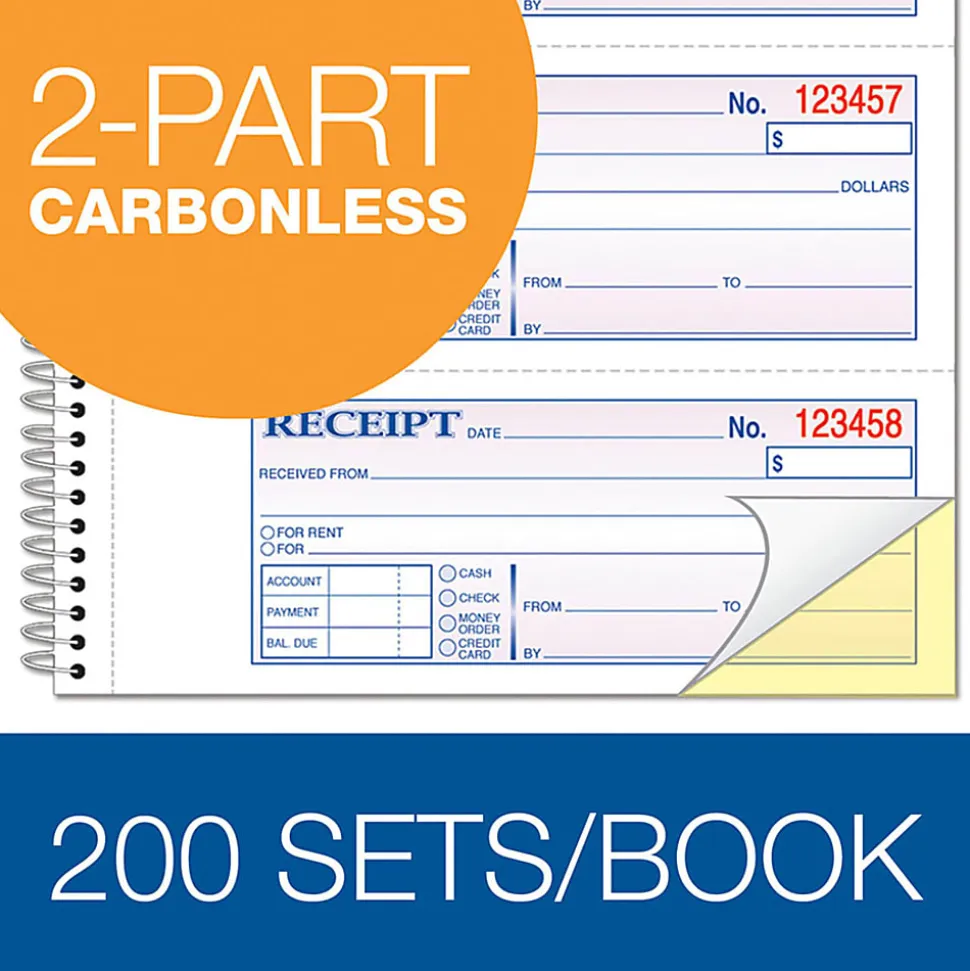 Adams® Carbonless 2-Part Spiral Money/Rent Receipt Book, 7 5/8" x 11", Book Of 200 Sets