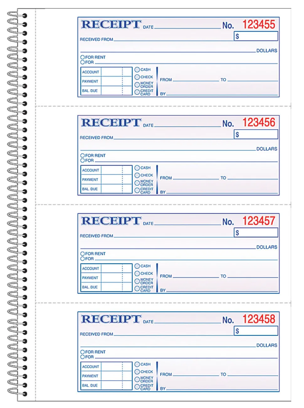 Adams® Carbonless 2-Part Spiral Money/Rent Receipt Book, 7 5/8" x 11", Book Of 200 Sets