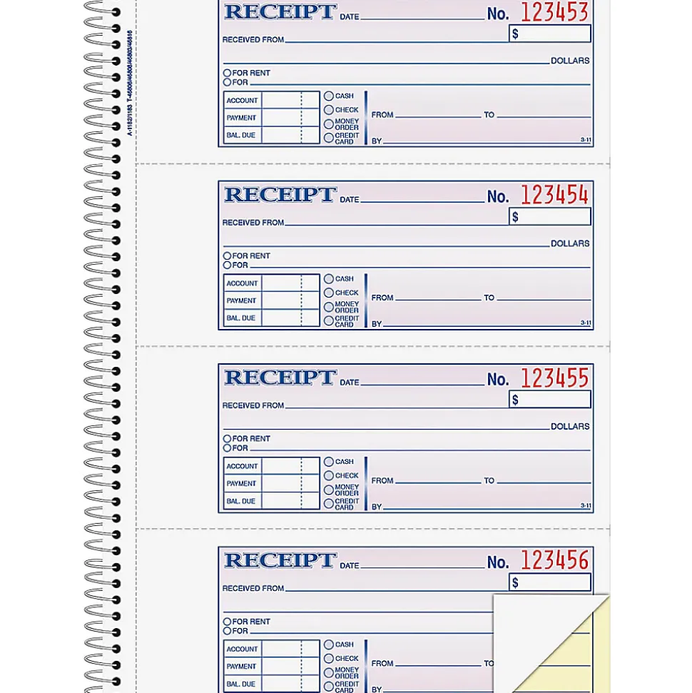 Adams® Carbonless 2-Part Spiral Money/Rent Receipt Book, 7 5/8" x 11", Book Of 200 Sets