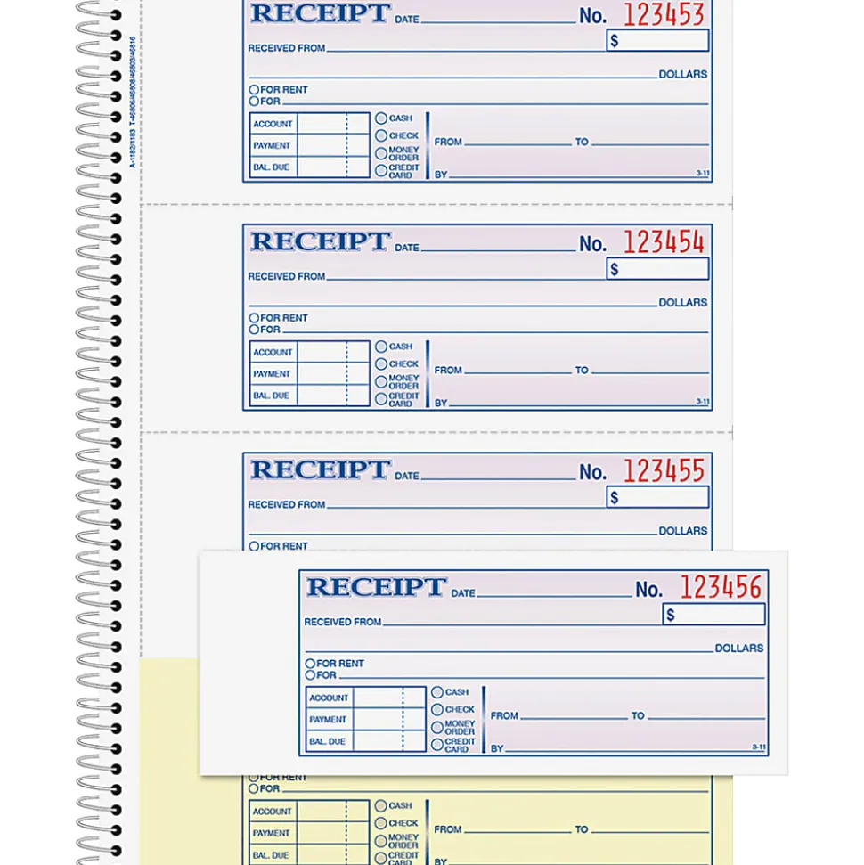 Adams® Carbonless 2-Part Spiral Money/Rent Receipt Book, 7 5/8" x 11", Book Of 200 Sets