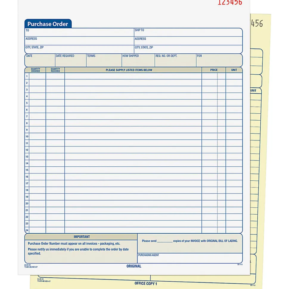 Adams® Carbonless Purchase Order Book, 8 3/8" x 10 11/16", 2-Part, 50 Set Pad