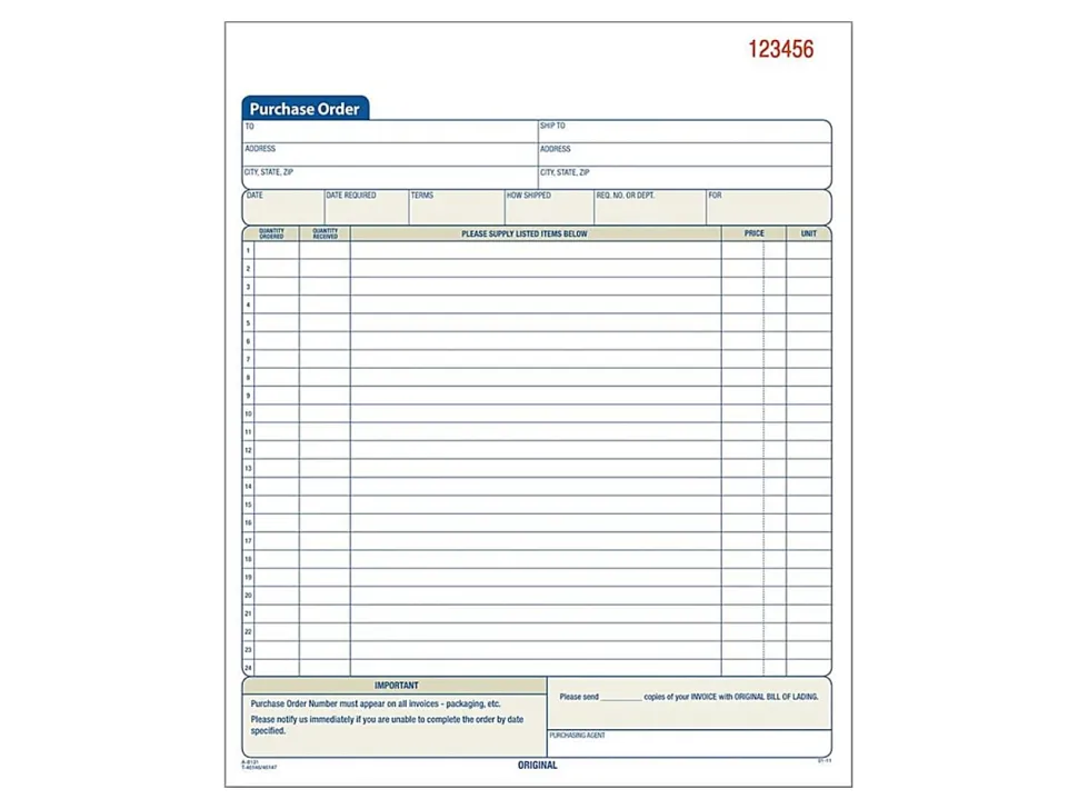 Adams® Carbonless Purchase Order Book, 8 3/8" x 10 11/16", 2-Part, 50 Set Pad