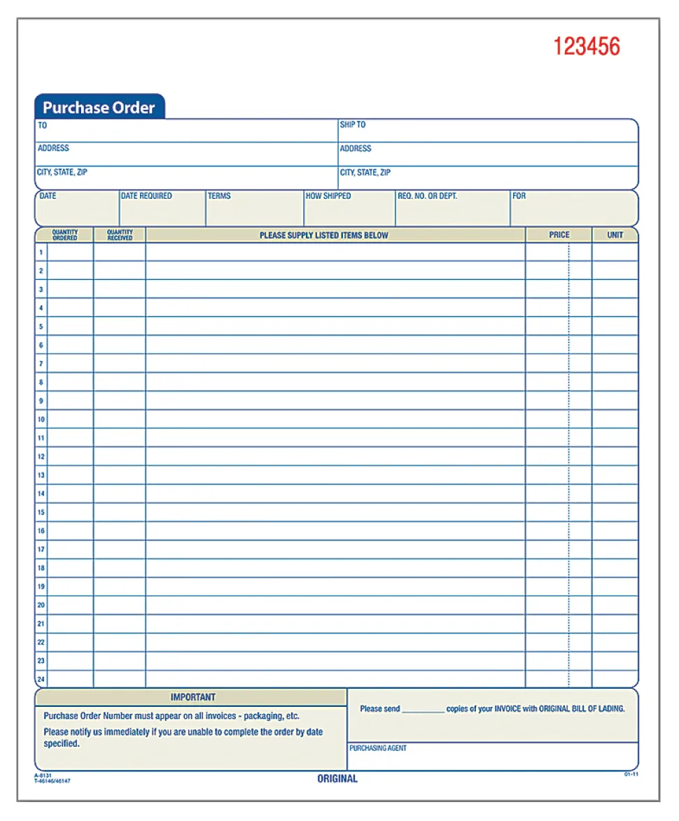 Adams® Carbonless Purchase Order Book, 8 3/8" x 10 11/16", 2-Part, 50 Set Pad