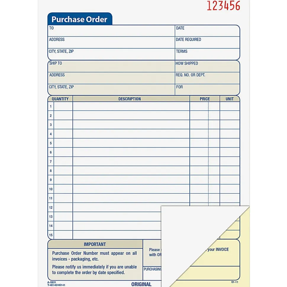 Adams® Carbonless Purchase Order Book, 5 9/16" x 8 7/16", 2-Part, 50 Set Pad