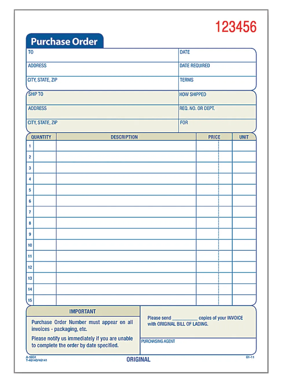 Adams® Carbonless Purchase Order Book, 5 9/16" x 8 7/16", 2-Part, 50 Set Pad