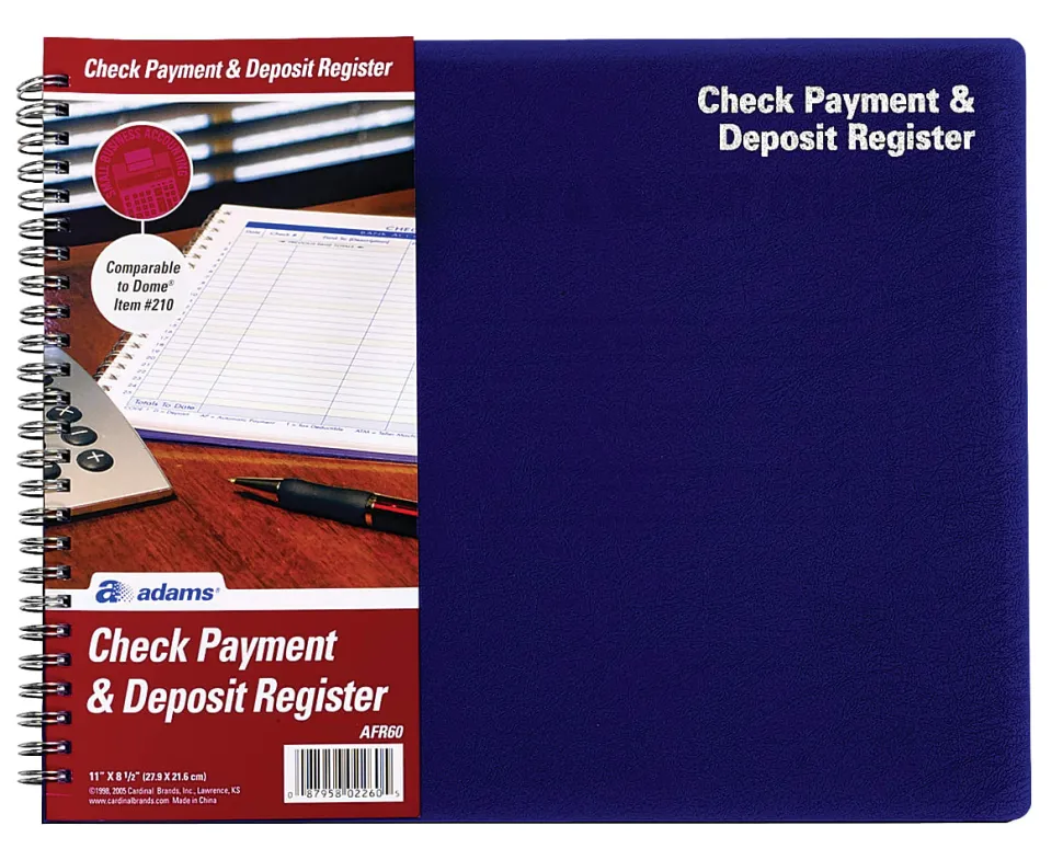 Adams® Check Payment And Deposit Register, 8 1/2" x 11", Blue