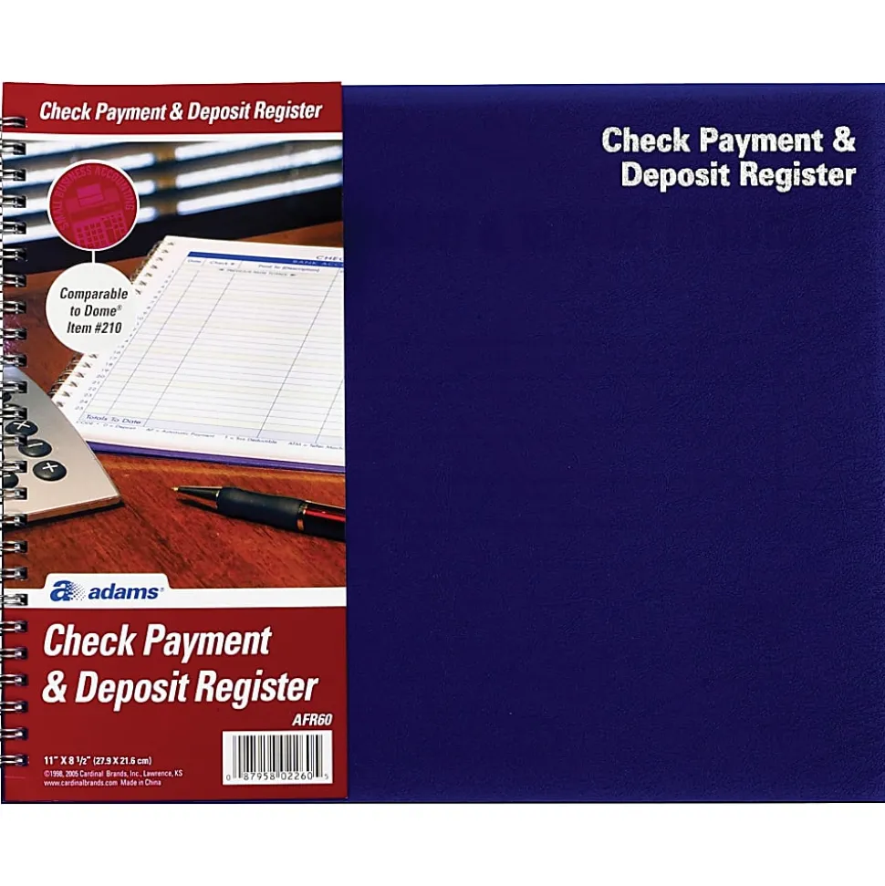 Adams® Check Payment And Deposit Register, 8 1/2" x 11", Blue