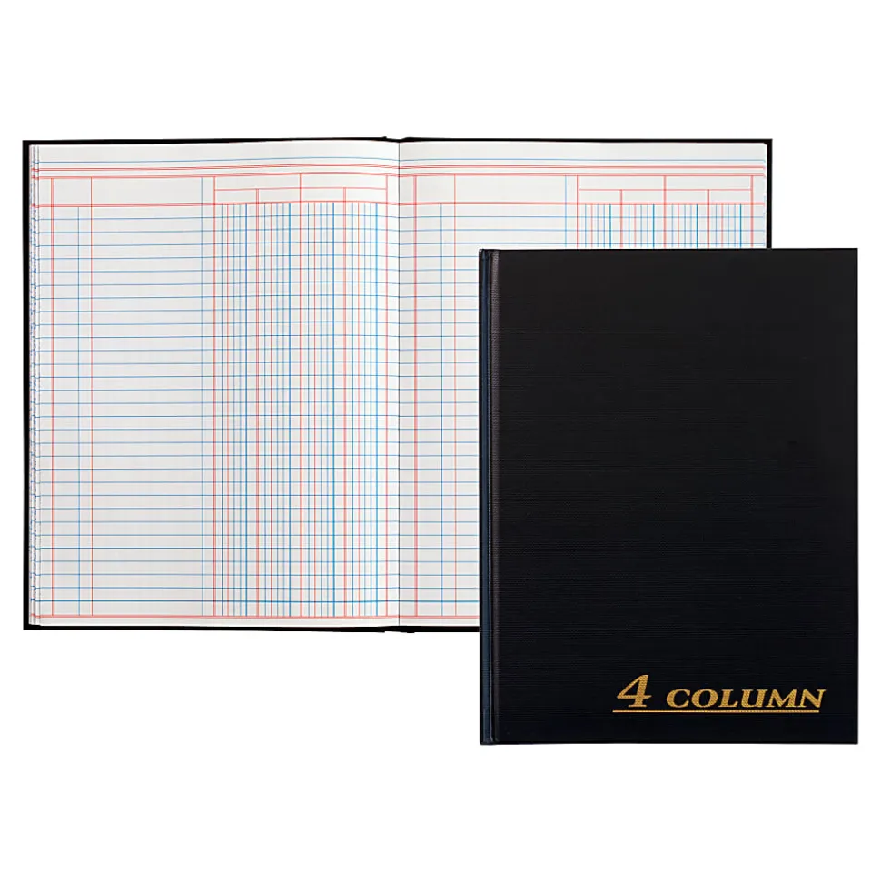 Adams® 4-Column Account Book, 9 1/4" x 7", Black
