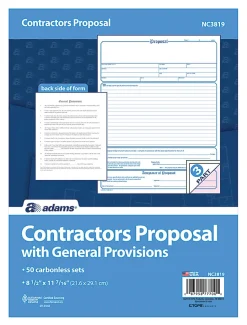 Adams® Contractor Proposal Unit Sets, 3-Part, 10 15/16" x 8 1/2", Multicolor, Pack Of 50