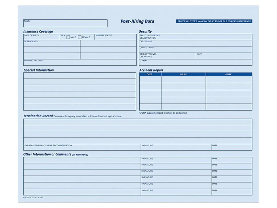 Adams® Employee Record Folders, 9 1/2" x 11 3/4", Folded, Pack Of 20