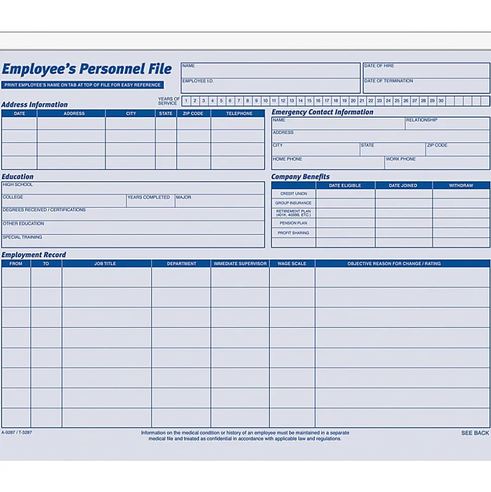 Adams® Employee Record Folders, 9 1/2" x 11 3/4", Folded, Pack Of 20