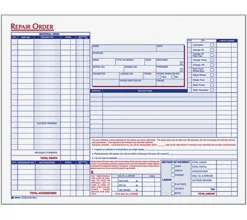 Adams Garage Repair Order Forms, 3-Part, 8 1/2" x 11 1/2", 250 Sets Per Book