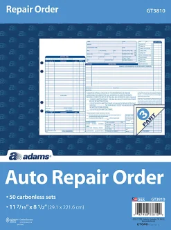 AdamsĀ® Garage Repair Order Form Books, 3-Part, 8-1/2" x 11-7/16", 150 Pages, Blue, Pack Of 50 Books