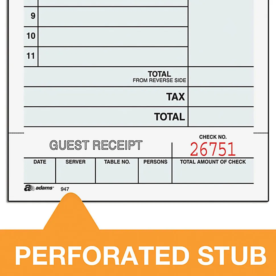 Adams® Guest Check Books, 2-Part, 4 1/4" x 7 1/4", 5 Pads Of 50 Sets Each (250 Guest Checks Total)